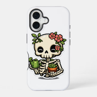 Cute Kawaii Floral Skeleton Gardener Sticker iPhone 16 Case