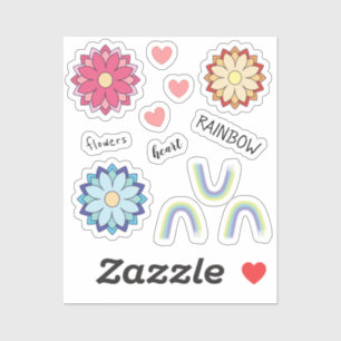 Cute Kawaii Flowers Rainbow Heart Stickers
