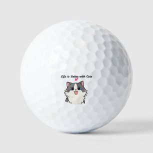 Cute Kawaii Fluffy Cat Chibi Cartoon Illustration Golf Balls