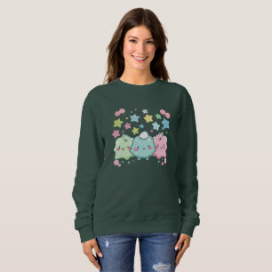 Cute Kawaii Fluffy Friends Deep Forest Green Sweatshirt