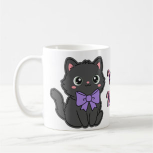 Cute Kawaii Fluffy Grey Cat Large Purple Bow Mug