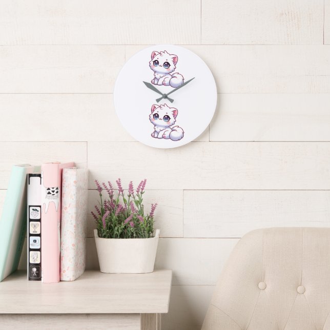 Cute Kawaii Fluffy Kitten Wall Clock (Reading Room)