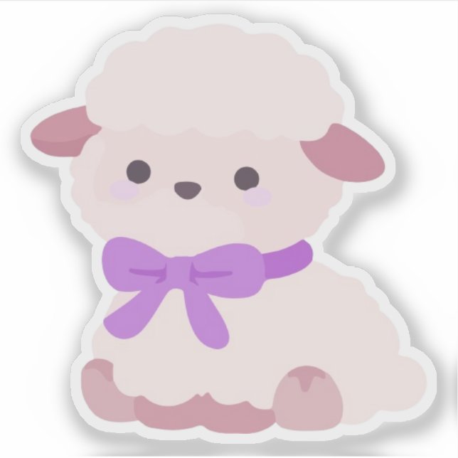 Cute Kawaii Fluffy Lamb with Purple Bow Sticker (Front)