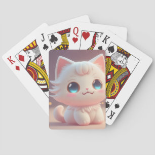 Cute Kawaii Fluffy White Cat Playing Cards
