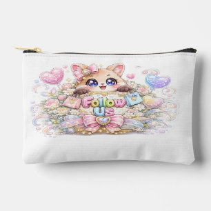 Cute Kawaii Follow Us Cat Pastel Pink Social Media Accessory Pouch
