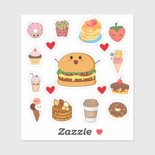 Cute Kawaii Food Stickers (Sheet)