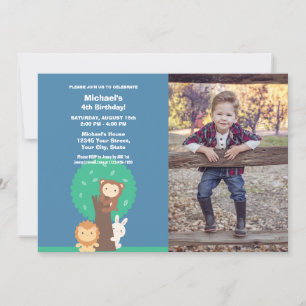 Cute Kawaii Forest Animals Kids Boy Birthday Photo Invitation
