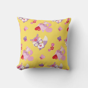 Cute Kawaii Fox Boho Valentine Foxes Yellow Cushion