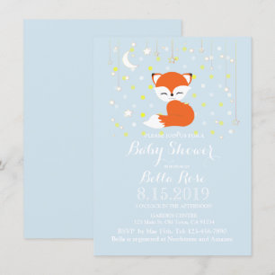 Cute Kawaii Fox Stars Woodland Theme Baby Shower Invitation