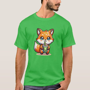 Cute Kawaii Fox with Bubble Tea Personalised T-Shirt