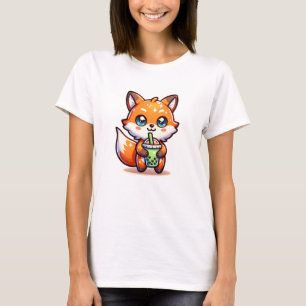 Cute Kawaii Fox with Bubble Tea Personalised T-Shirt