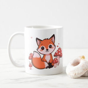 Cute Kawaii Fox with Mushrooms Cartoon Art Coffee Mug