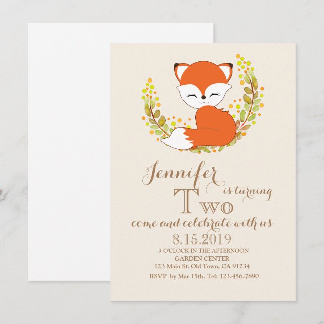 Cute Kawaii Fox Woodland Theme Birthday Card (Front/Back)
