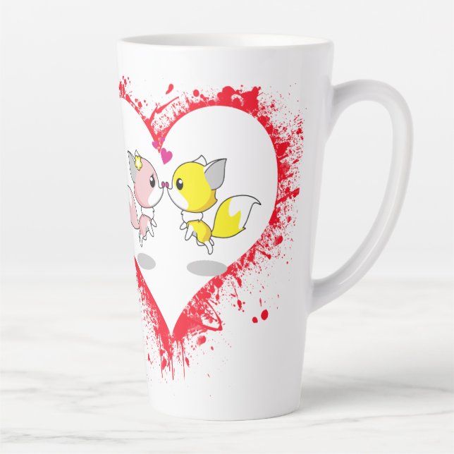Cute Kawaii Foxes Kissing Heart Splatter Mug (Right)