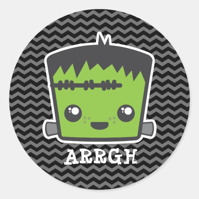Cute Kawaii Frankenstein Monster Halloween Classic Round Sticker (Front)