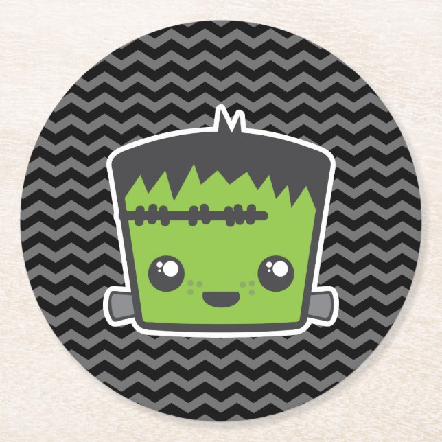 Cute Kawaii Frankenstein Monster Halloween Party Round Paper Coaster (Front)