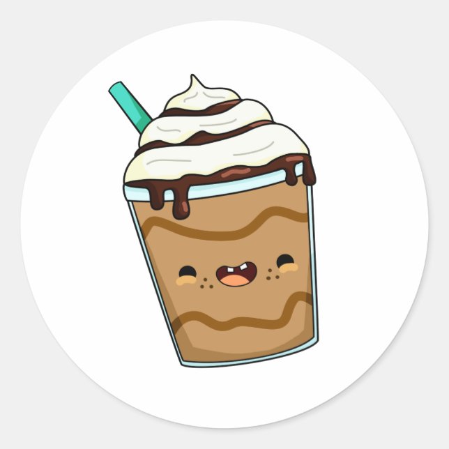 Cute Kawaii Frappuccino Classic Round Sticker (Front)