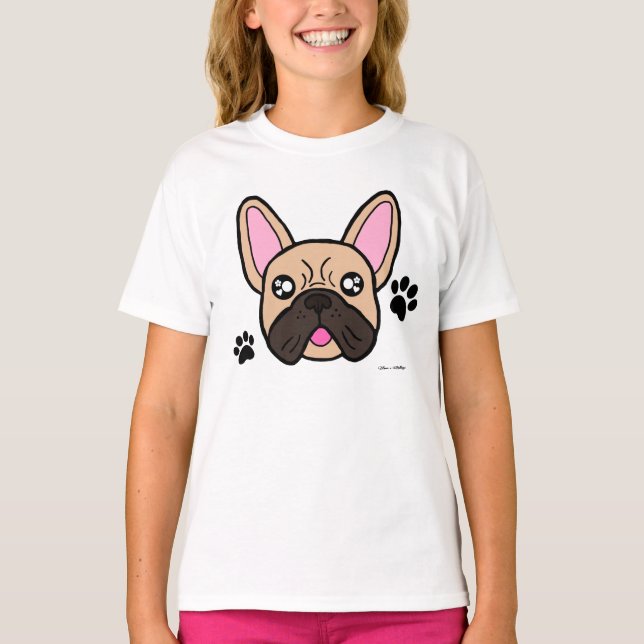 Cute Kawaii French Bulldog and Paw Prints Kids T-Shirt (Front)