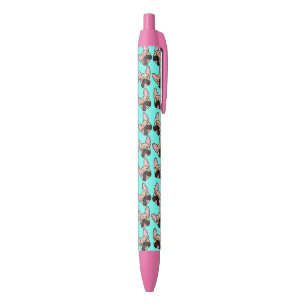 Cute kawaii French bulldog (frenchie) teal blue Black Ink Pen