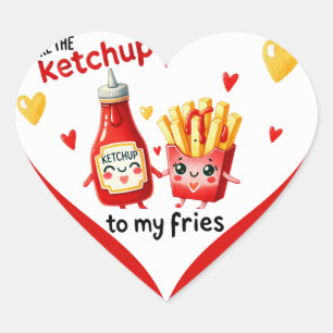 Cute Kawaii French fries and Ketchup Heart Sticker