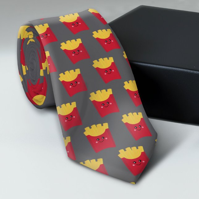 Cute Kawaii French Fries - grey Tie (Trendy Neck Tie Pattern)