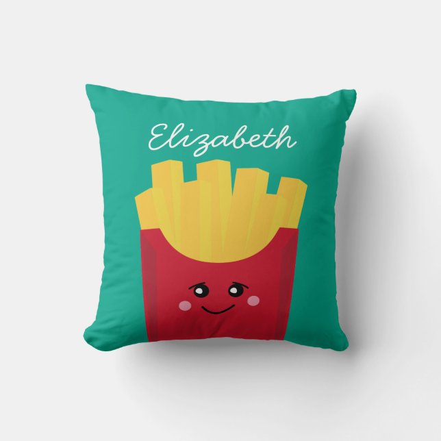 Cute Kawaii French Fries with Custom Name Cushion (Front)