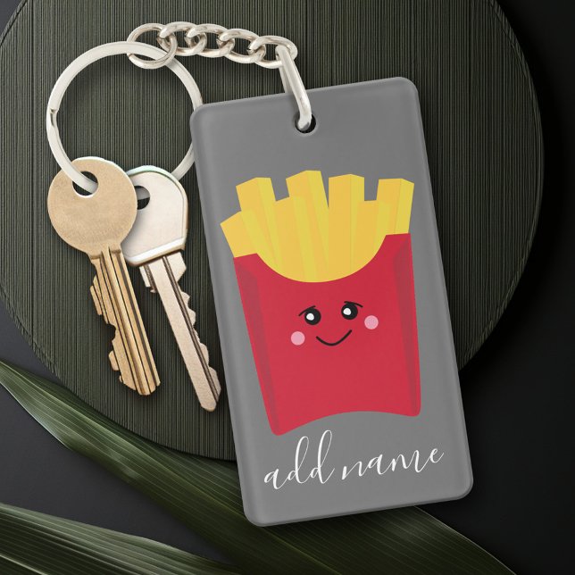 Cute Kawaii French Fries with Custom Name Key Ring (Personalized Keychain - add a monogram or name)
