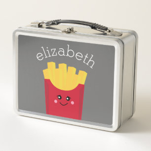 Cute Kawaii French Fries with Custom Name Metal Lunch Box