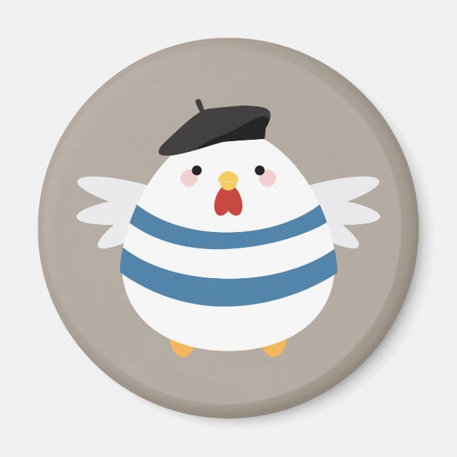 Cute Kawaii French Hen Illustration Magnet (Front)