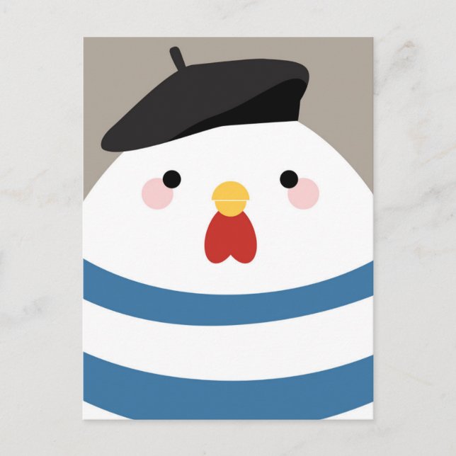 Cute Kawaii French Hen Illustration Postcard (Front)