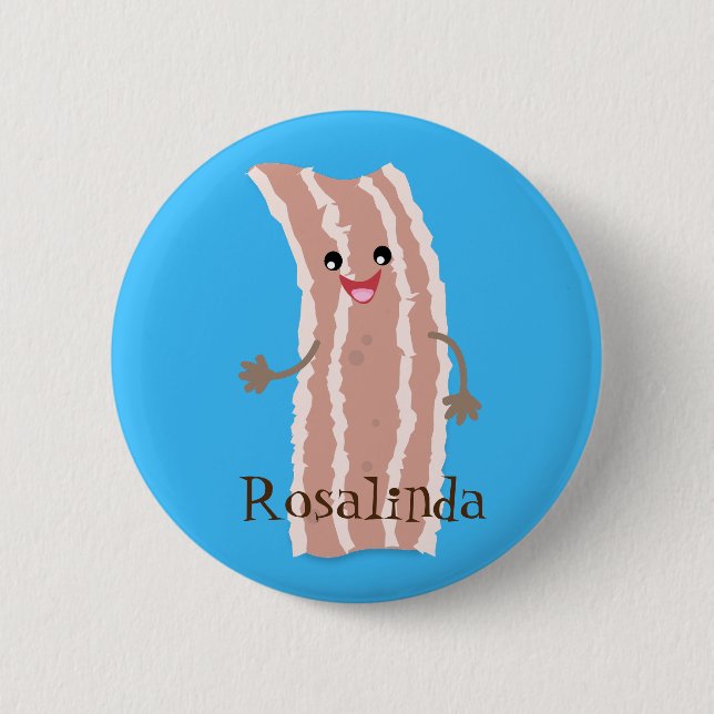 Cute kawaii fried bacon cartoon illustration 6 cm round badge (Front)