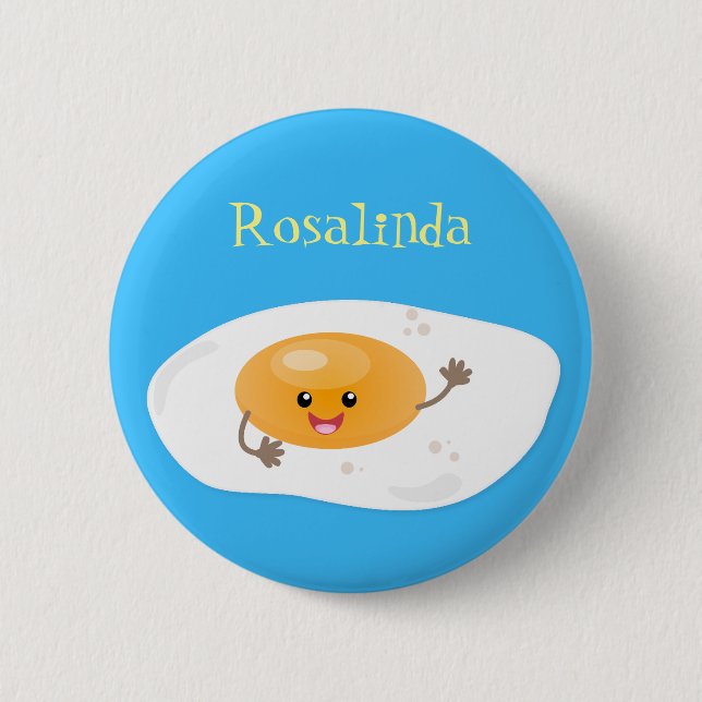 Cute kawaii fried egg cartoon illustration 6 cm round badge (Front)