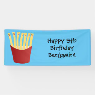 Cute kawaii fries fast food cartoon illustration banner