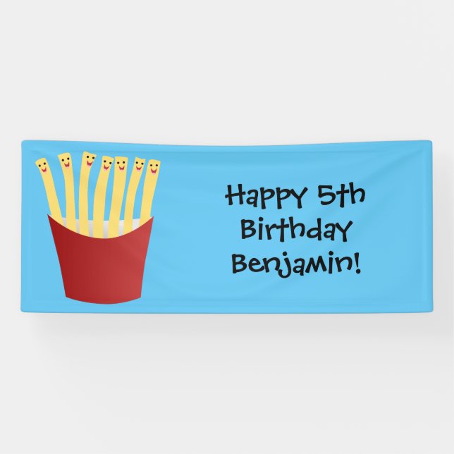 Cute kawaii fries fast food cartoon illustration banner (Horizontal)