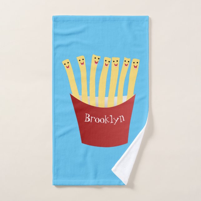 Cute kawaii fries fast food cartoon illustration bath towel set (Hand Towel)