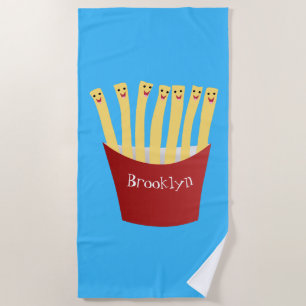 Cute kawaii fries fast food cartoon illustration beach towel