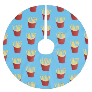 Cute kawaii fries fast food cartoon illustration brushed polyester tree skirt