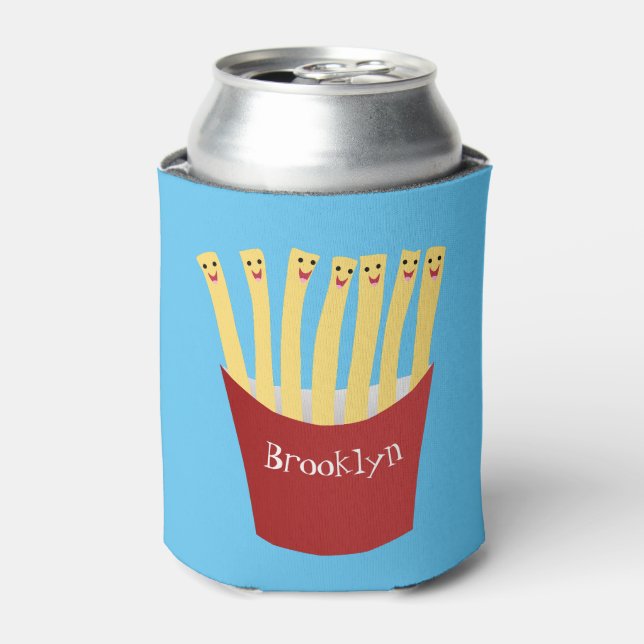 Cute kawaii fries fast food cartoon illustration can cooler (Can Front)