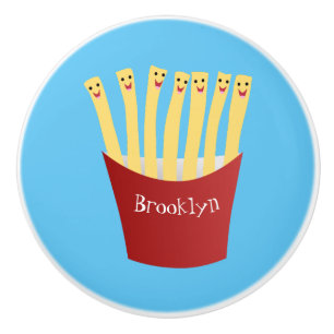 Cute kawaii fries fast food cartoon illustration ceramic knob
