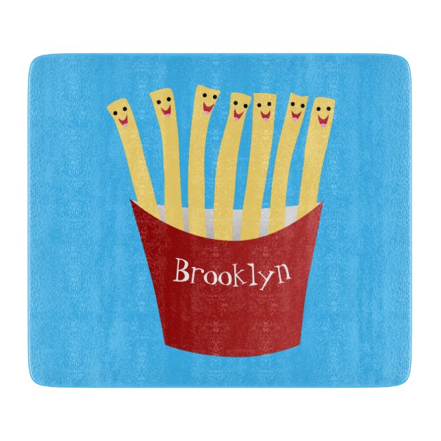 Cute kawaii fries fast food cartoon illustration cutting board (Front)