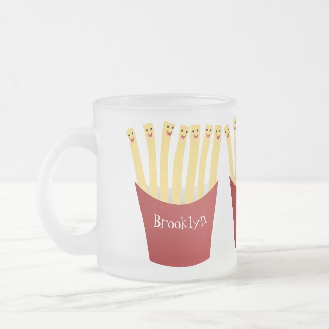 Cute kawaii fries fast food cartoon illustration frosted glass coffee mug (Left)