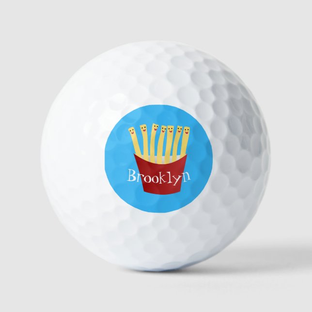 Cute kawaii fries fast food cartoon illustration golf balls (Front)