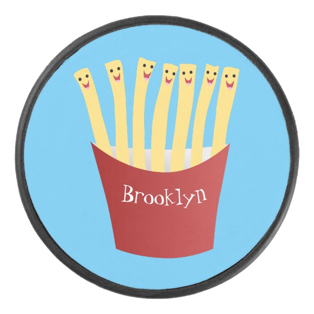 Cute kawaii fries fast food cartoon illustration hockey puck (Front)