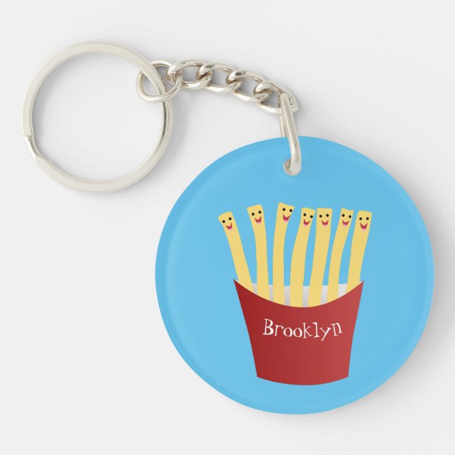 Cute kawaii fries fast food cartoon illustration key ring (Front)