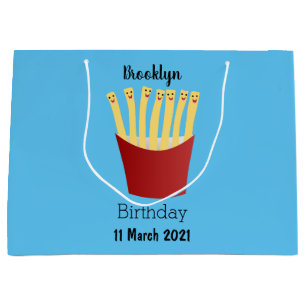 Cute kawaii fries fast food cartoon illustration  large gift bag