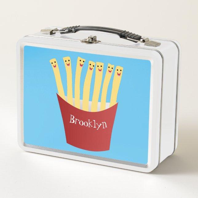 Cute kawaii fries fast food cartoon illustration metal lunch box (Front)