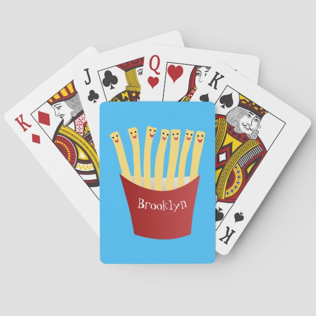Cute kawaii fries fast food cartoon illustration playing cards (Back)