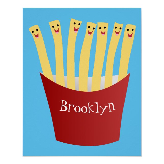 Cute kawaii fries fast food cartoon illustration poster (Front)