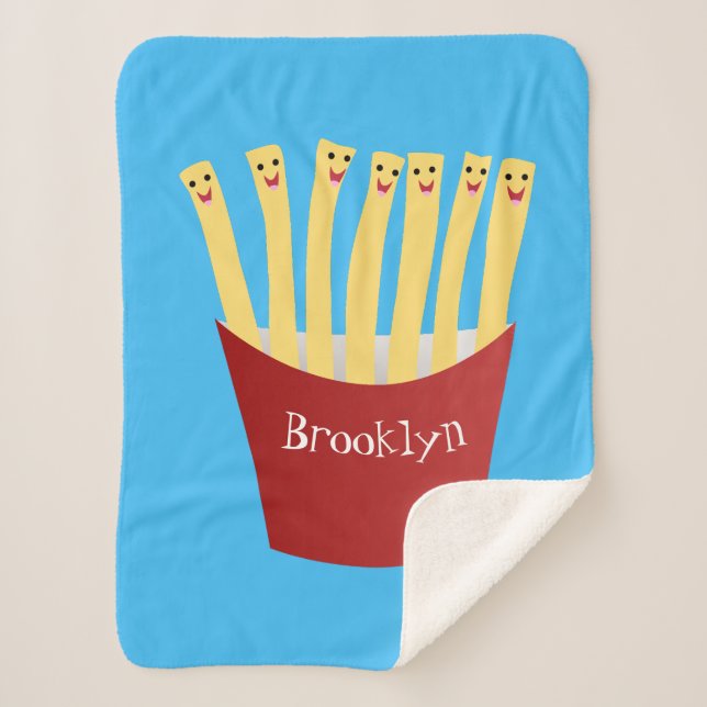 Cute kawaii fries fast food cartoon illustration sherpa blanket (Front)