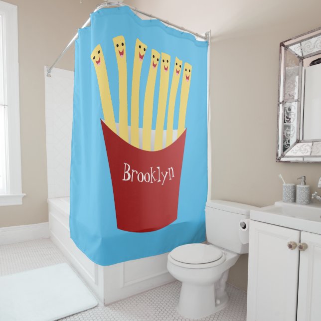 Cute kawaii fries fast food cartoon illustration shower curtain (In Situ)